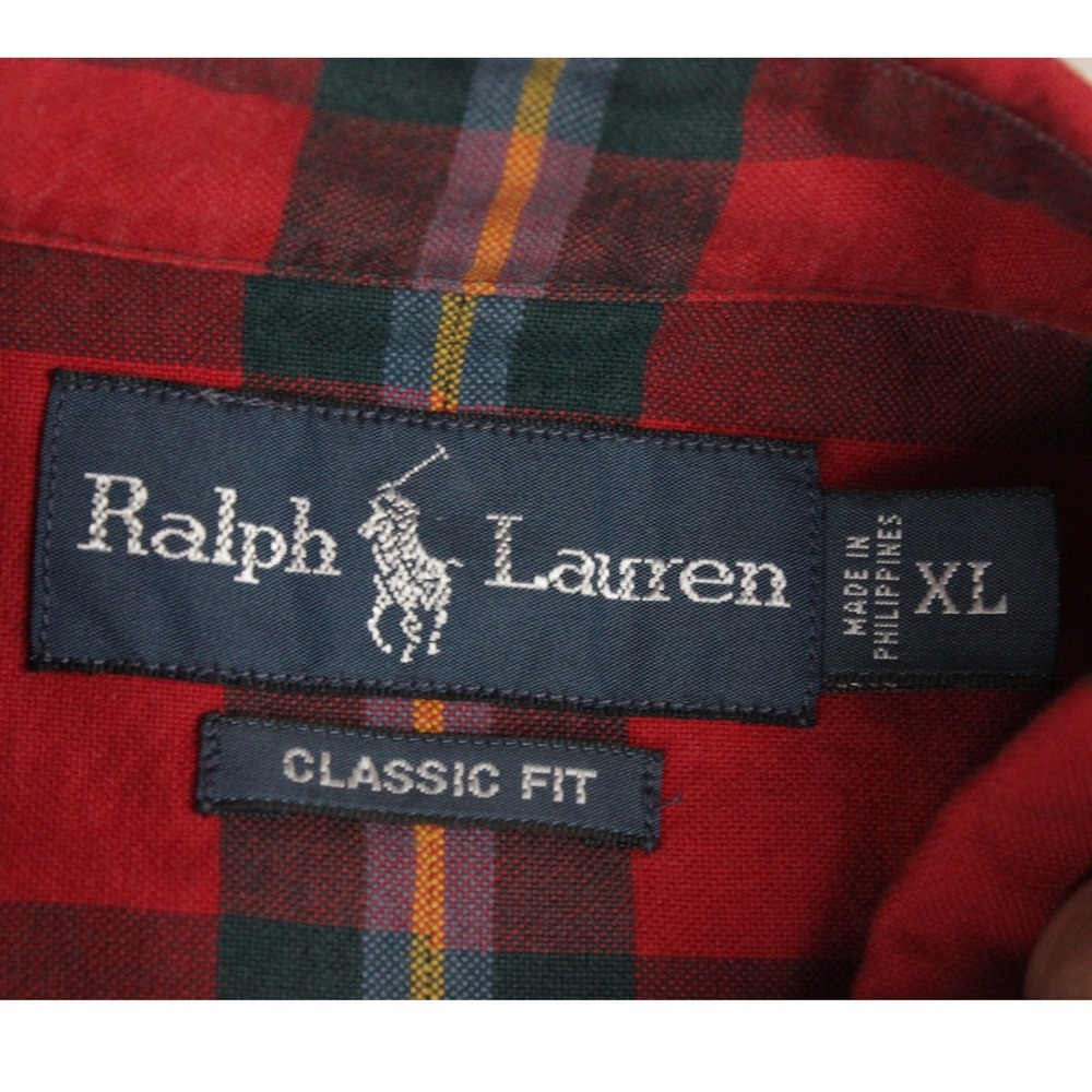 Vintage Ralph Lauren Plaid‎ Button Front Shirt XL Red Tartan Classic Fit Cotton - Picture 4 of 7